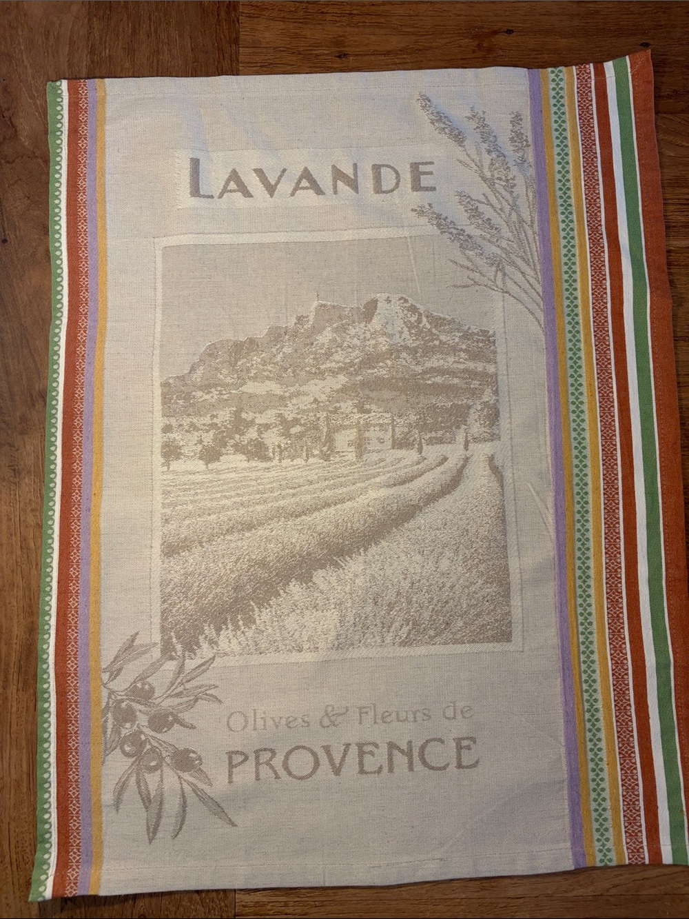 Lavande Provence Decorative Kitchen Towel - Neutral with Multicolor Stripes